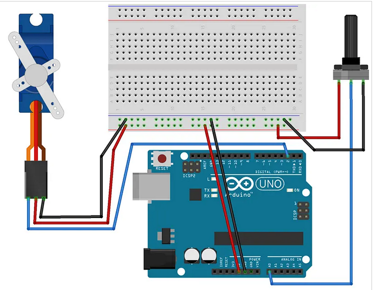 Schematic of the potetionmetter and arduino with servo sg90