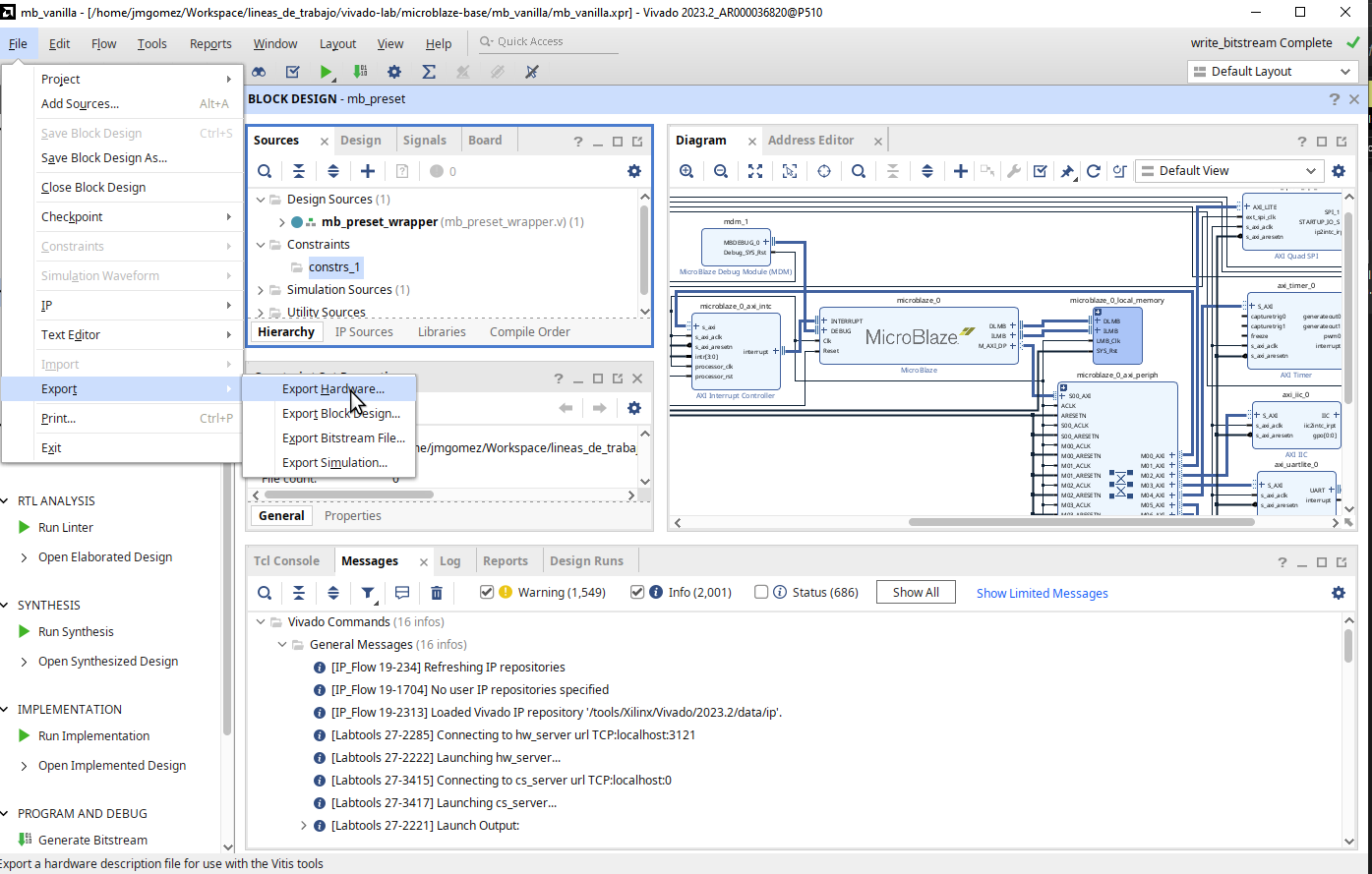 MicroBlaze Export Hardware